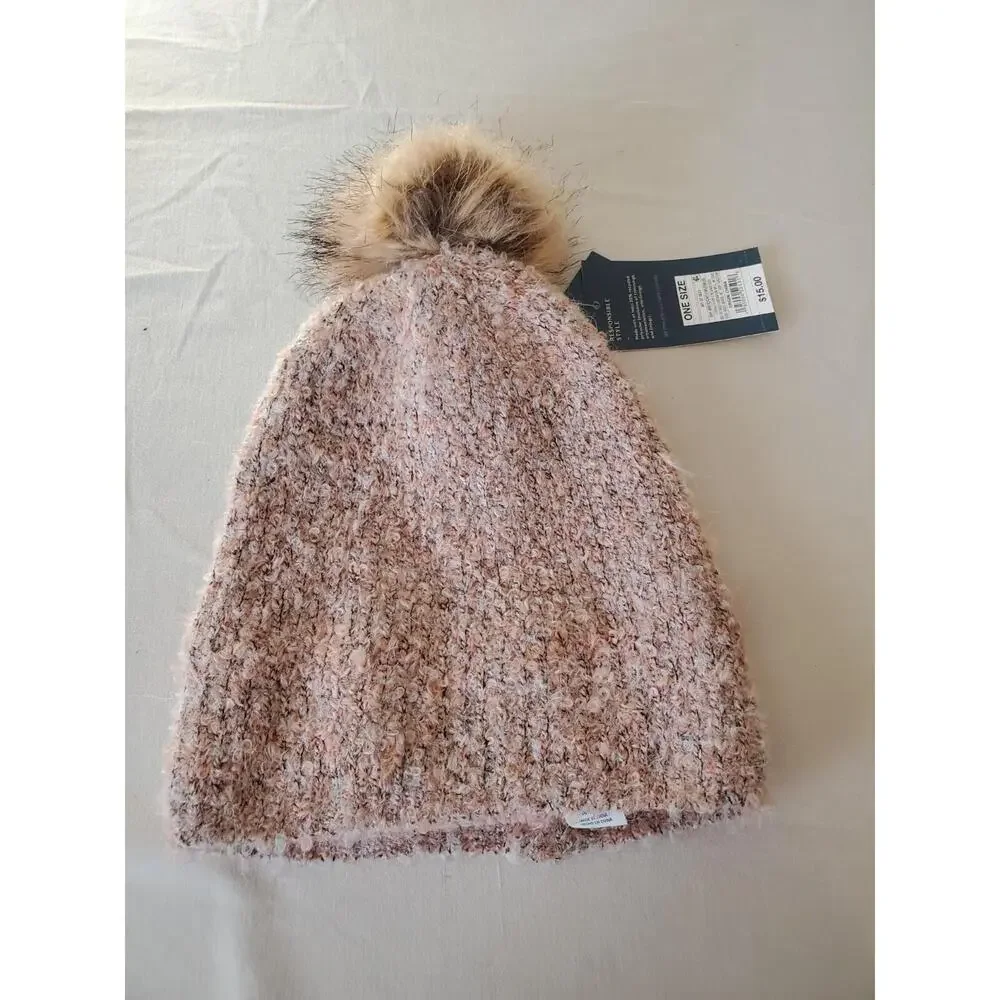 Universal Thread Womens Green Fleece Lined Knit Winter Beanie Lt Brown Accent - Picture 2 of 5